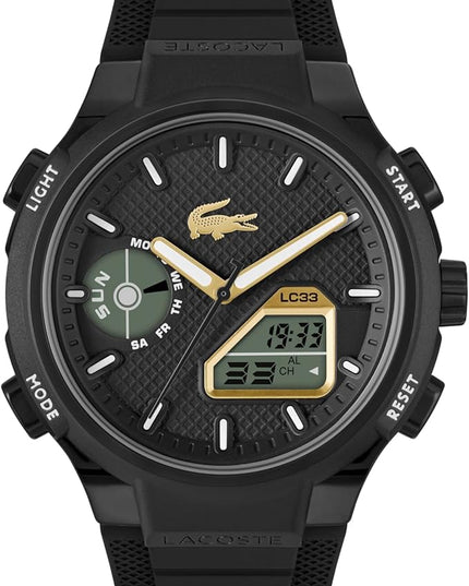 Lacoste LC33 Men's Analog-Digital Watch – TR90 Case, World Clock, Stopwatch, Alarm, Backlight, Textured Silicone Strap, Premium Fashion Timepiece - Gift for Him - 45mm