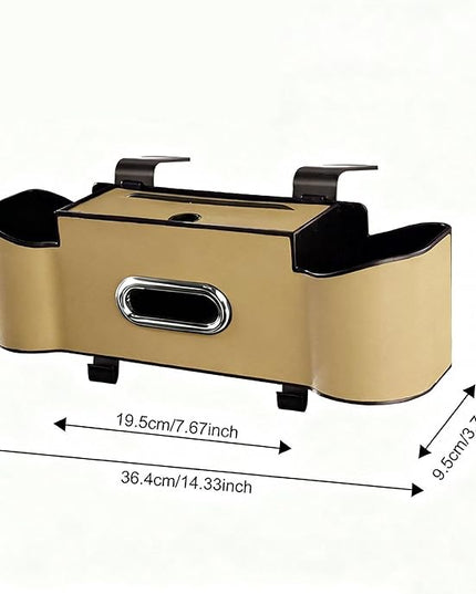 Car Backseat Organizer for Kids & Travelers - 4 in 1 Multifunctional Car Seat Back Storage with Cup Holder, Tissue Box, Snack/Handbag Holder - Nappa Leather Universal Fit for SUV/Van/Sedan (Beige)