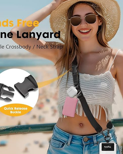 Phone Lanyard Crossbody, Black Cell Phone Lanyard for Around The Neck Adjustable Phone Strap, Anti Theft Long Lanyard for iPhone Case ID Holder Keys Phone Accessories Travel Essential for Women