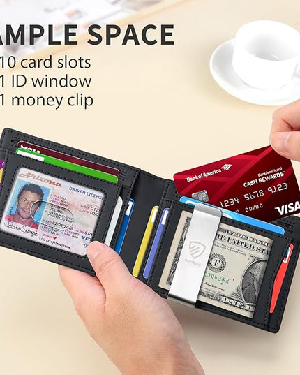 RUNBOX Mens Slim Wallet with Money Clip RFID Blocking Bifold Credit Card Holder for Men with Gift Box