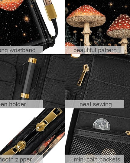 Family Passport Holder Wallet RFID Blocking Document Organizer PU Leather Mulit-purpose Travel Wallet Credit Cards Case for Women Men, Mushroom