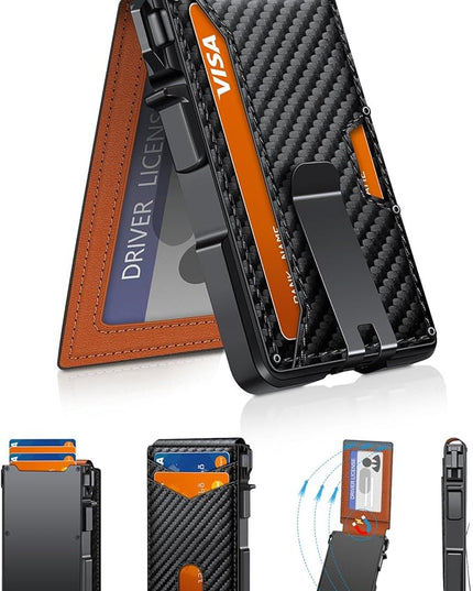 ZALVEX Wallet for Men, Mens Minimalist Wallet 9-13 Cards, Slim Compact Wallet with Money Clip & ID Window, RFID Blocking Smart Pop Up Card Wallet, Metal Aluminum Credit Card Holder Bifold Wallet