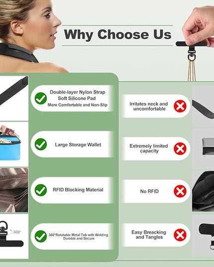 Clip and Go Strap for Phone with Wallet Crossbody, Adjustable Phone Lanyard with Detachable RFID Wristlet Wallet & Ultra-Thin 360° Rotatable Metal Tabs for All Smartphones (Blue)