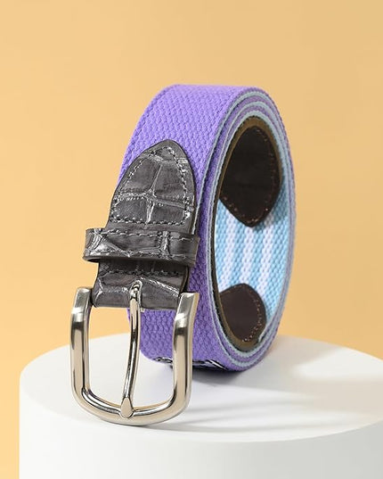 Mile High Life Golf Belts for Men, Canvas Belt with Genuine Leather Tips, Embroidered 2 Layer Web Belt with Pin Buckle