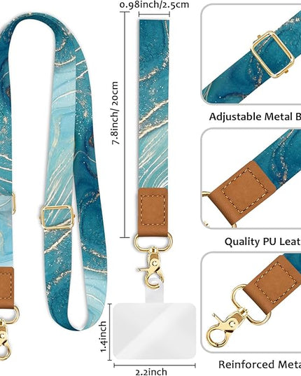 Phone Lanyard Crossbody Wrist Strap, Green Marble Cell Phone Lanyards for Around the Neck Wristlet Shoulder, Adjustable Neck Strap for Car Keys Keychain Wallet ID Badge