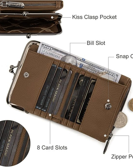 Montana West Wrangler Women's Wallet RFID Blocking Wallets Small Bifold Credit Card Holder with Kiss Clasp Khaki