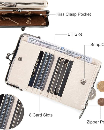 Montana West Wrangler Women's Wallet RFID Blocking Wallets Small Bifold Credit Card Holder with Kiss Clasp Beige