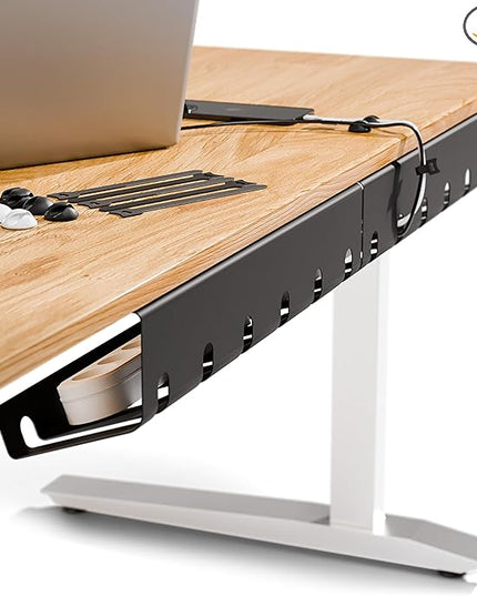PAMO Cable Management Under Desk for Easy mounting Under-Table I Set of 3 - with 10X Cable Ties I Desk Organizer for Office/Home Office Table Thoughtful Cable Tray Holder