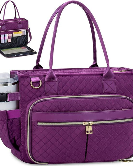 FIORETTO Teacher Tote Bag for Women with Laptop Compartment, Large Cup Holder, Zip Closure, Ideal for Work, Bible, Nurse