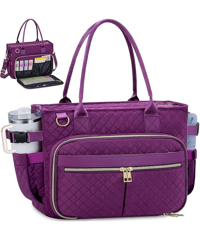 FIORETTO Teacher Tote Bag for Women with Laptop Compartment, Large Cup Holder, Zip Closure, Ideal for Work, Bible, Nurse