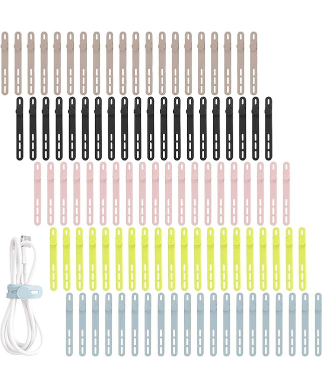 Oligei 100 Pcs Silicone Cable Ties, Cable Ties Reusable, High Elasticity Cord Wraps for Electrical Cords, Cord Organizer for Earphone, Phone Charger(Colorful)