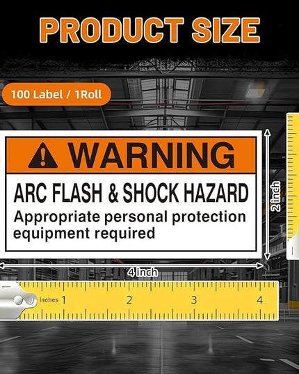 100 Pcs Warning Arc Flash and Shock Hazard Label - 2 x 4 Black & Orange Electrical Safety Warning Decal High Performance Polyester Safety Sticker Signs for the Workplace
