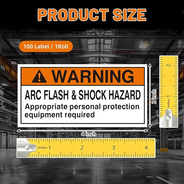 100 Pcs Warning Arc Flash and Shock Hazard Label - 2 x 4 Black & Orange Electrical Safety Warning Decal High Performance Polyester Safety Sticker Signs for the Workplace
