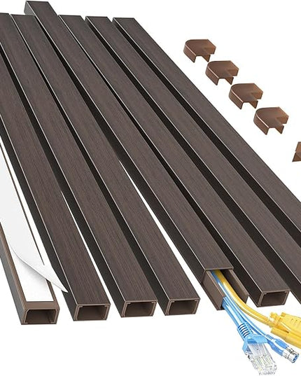 Yecaye Cord Hider, 113in Medium Cord Covers for Wires on Wall, Cord Organizer for 2-3 Wires, Easy Install Cable Management Kit, TV Cable Hider for Home Office, W0.95in H0.55in, Darkwood