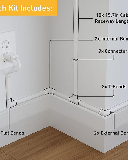 D-Line Half Round Cord Hider, Patented Cable Cover, Hide TV Wall Mount Wires, Raceway for Cords, Decorative Wire Covers, Paintable, Adhesive Cable Concealer, 10x 0.78in W x 0.39in H x 15.7in L, White