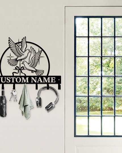 peanut case Customized Keys Holder - Personalized Birds Flower Key Hooks Wall Metal Sign Decor,Wall Holder, Garden,Door Hook (Style H)