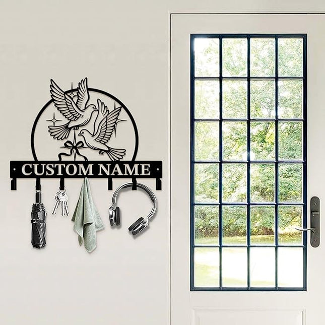 peanut case Customized Keys Holder - Personalized Birds Flower Key Hooks Wall Metal Sign Decor,Wall Holder, Garden,Door Hook (Style H)