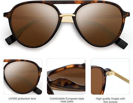 SOJOS Retro Aviator Polarized Sunglasses for Women Men Double Bridge Ladies Shades