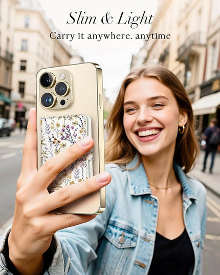 Shorogyt for Magnetic Phone Wallet Compatible with Magsafe Card Holder -Cute Luxury Slim Leather Mag Wallets for Women Fit 4 Cards,for iPhone 17/16/15/14/13/12 Series for Apple RFID Magnet, Floral