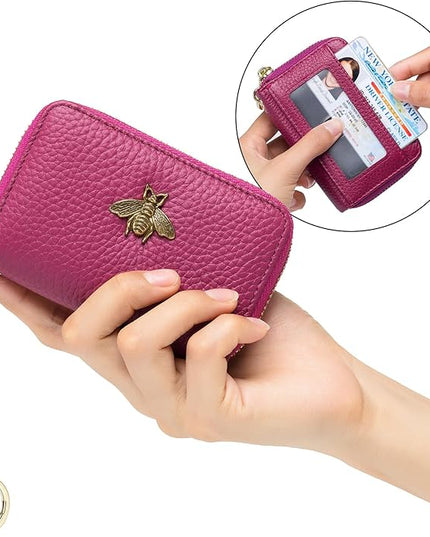 imeetu RFID Credit Card Holder, Small Leather Zipper Card Case Wallet for Women