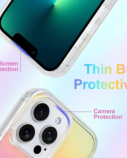 Glitter Case for iPhone 13 Pro Max Case for Women Girls [ Compatible with Magsafe ] Clear Cute Girly Aesthetic Iridescent Rainbow Sparkly Bling Magnetic Phone Cover, Gradient Blue & Pink