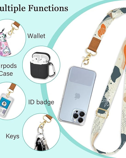 Phone Lanyard Crossbody Wrist Strap, Boho Abstract Art Cell Phone Lanyards for Around the Neck Wristlet Shoulder, Adjustable Strap for Keys Keychain ID Badge with 2 Patches