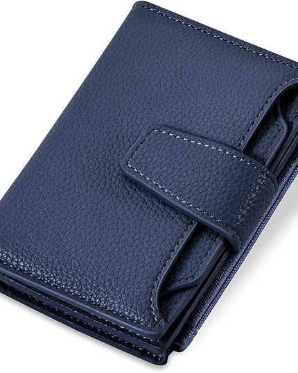 Airkit Small Wallet Women RFID Blocking Soft Leather Bifold Compact Card Holder Wallet for Women with Zipper Coin Pocket 4 ID Window