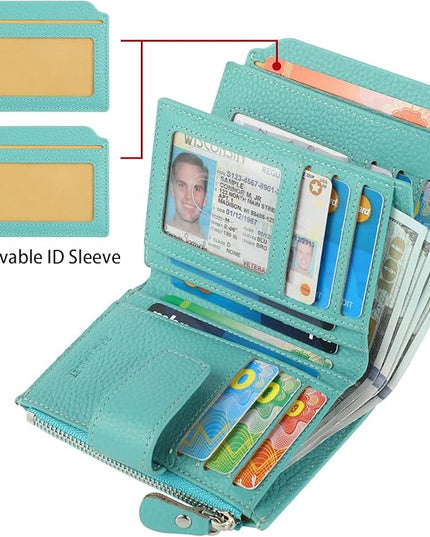 Lavemi Small Compact Women Wallet RFID Blocking Genuine Leather Bifold Purse with ID Windows
