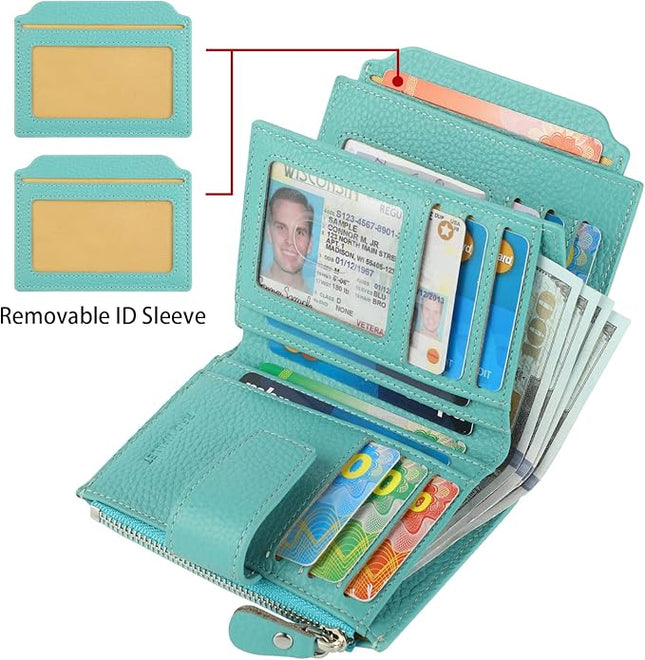 Lavemi Small Compact Women Wallet RFID Blocking Genuine Leather Bifold Purse with ID Windows