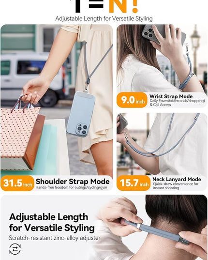 4-IN-1 Phone Lanyard + Wrist Strap, 2PCS Adjustable Length Cell Phone Lanyard with 2 Tether Tabs for iPhone,Smartphones