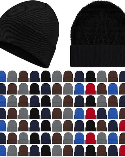 Chicingyou 120 Pcs Bulk Men Knitted Hats with Fleece Lining for Charity Homeless Donations, Unisex Beanies Winter Warm Hats