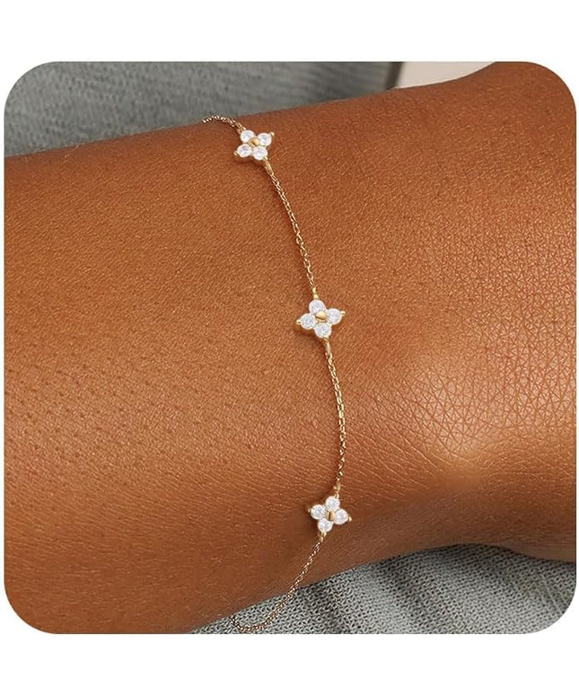FUNEIA Dainty Silver Gold Bracelets for Women Trendy Non Tarnish 14K Gold Plated Waterproof Diamond Bracelets Cute Stackable Heart Butterfly Clover Cross Evil Eye Charm Bracelet Stack Jewelry Gifts