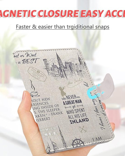 Passport Holder, Travel Wallet Cover with Pen Loop | Cute RFID Blocking Leather Case with Magnetic Closure for Travel Essentials-Travel