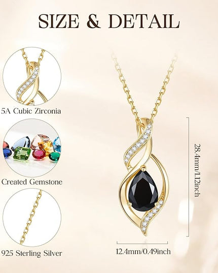 FANCIME Birthstone Necklace for Women Teardrop Necklace S925 Sterling Silver Infinity Love Birthday Gifts for Mom Women Girls, 16"+2" Inches