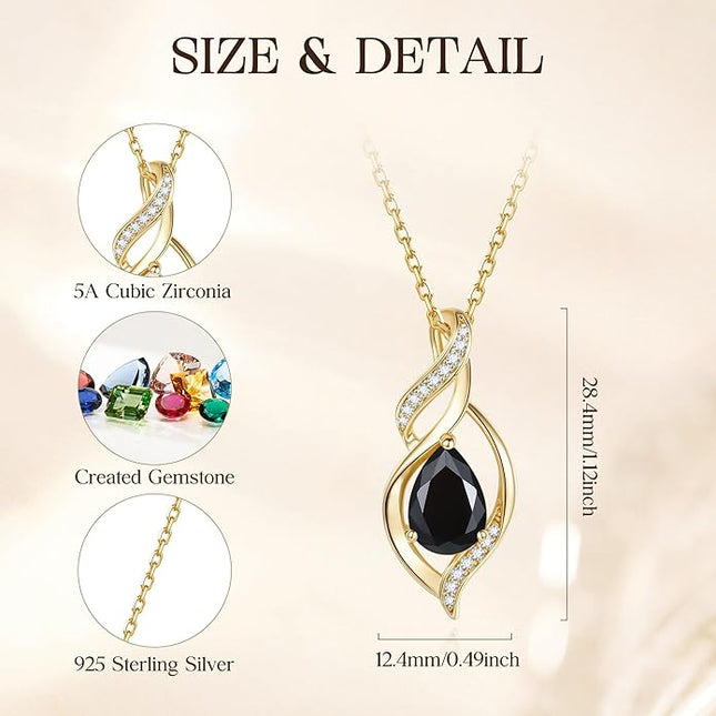 FANCIME Birthstone Necklace for Women Teardrop Necklace S925 Sterling Silver Infinity Love Birthday Gifts for Mom Women Girls, 16"+2" Inches