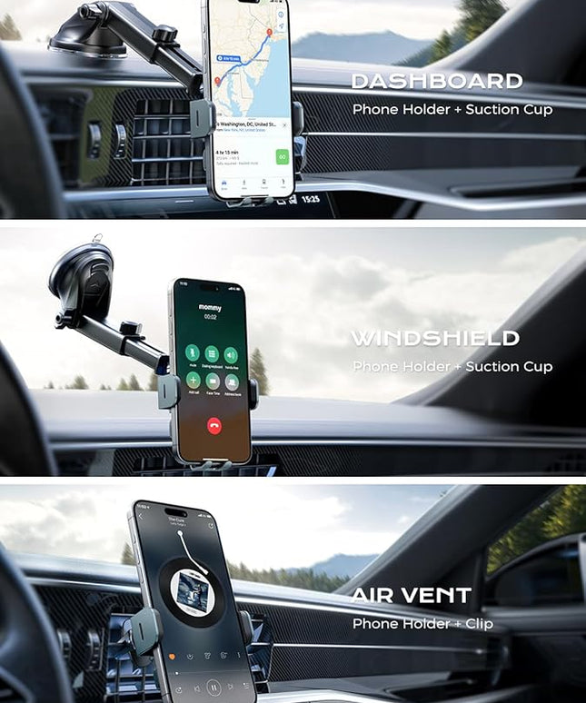 CHGeek Wireless Car Charger, 15W Fast Charging Auto Clamping Car Charger Phone Mount Phone Holder fit for iPhone 15 14 13 12 11 Pro Max Xs, Samsung Galaxy S25 Ultra S24 S23 S22, S21, S20, Green