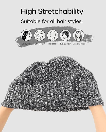 Zylioo Plus Size Fleece Lined Beanie Hat,2XL/XL/L/M/S Thermal Knitted Hat,Winter Warm Lined Snow Hats for Women Men