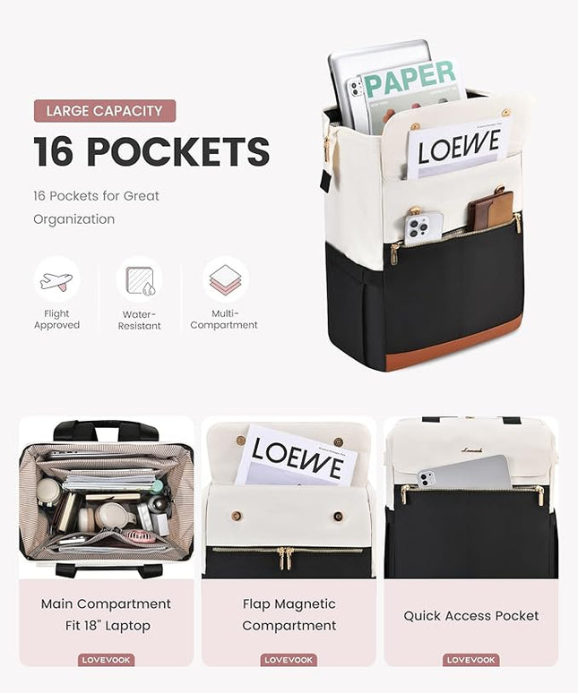 LOVEVOOK 18 Inch Laptop Backpack for Women, Large Capacity Travel Backpack with Organizer Bag, Waterproof Carry on Backpack Purse Work Bag with USB Port for College Teacher Nurse, 2PCS