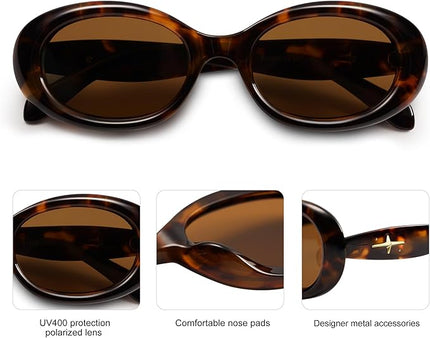 SOJOS Small Retro Oval Polarized Sunglasses for Women Men 90s Vintage UV400 Protection Tiny Sun Glasses SJ2286
