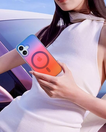 Aesthetic Case for iPhone 17 Case for Women Girls [Compatible with Magsafe] Cute Girly Trendy Glitter Sparkly Rainbow Magnetic Protective Phone Cover, Matte Iridescent Blue & Orange