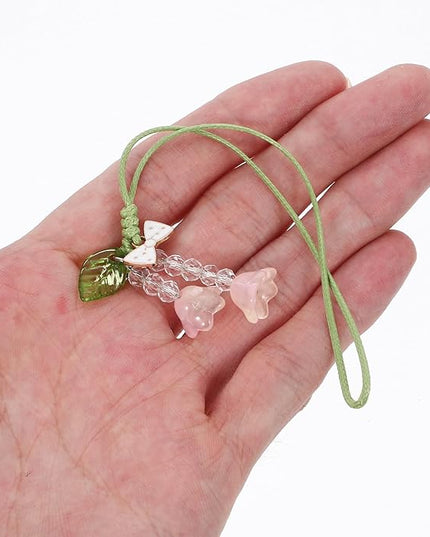 2Pcs Flower Tulip Bow Phone Strap Key Chain for Women Teens, Small Wrist Lanyard Cell Phone Charm Decoration, Orange Color for Mobile and Car Accessories