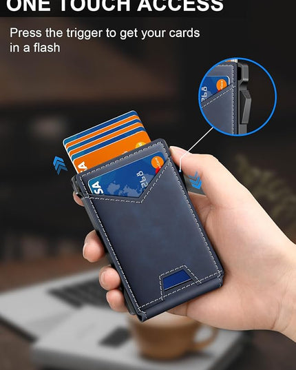 Wallet for Men RFID Wallet with 2 ID Windows & Money Clip, Slim Pop Up Card Holder for 10-12 Cards, Bifold Minimalist Smart Wallet for Front Pocket, Compact Metal Credit Card Holder, Gifts for Men