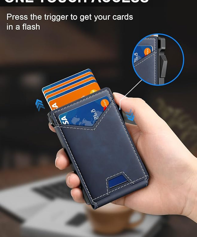 Wallet for Men RFID Wallet with 2 ID Windows & Money Clip, Slim Pop Up Card Holder for 10-12 Cards, Bifold Minimalist Smart Wallet for Front Pocket, Compact Metal Credit Card Holder, Gifts for Men