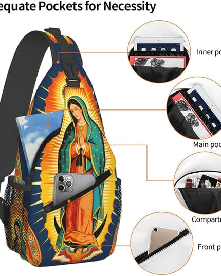 Our Lady of Guadalupe Sling Bag Crossbody Bags Clovers Chest Bag for Travel Hiking for Men Women Virgin Marys 5