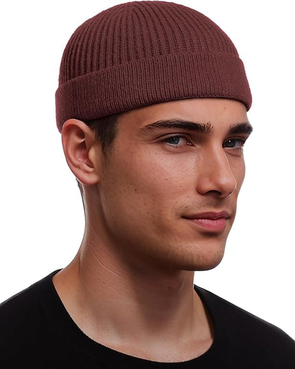 vidsel Thin Wool Fisherman Beanie for Men Women, Short Knit Cuff Trawler Watch Hats