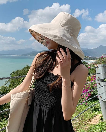 HUAMULAN Women Summer Sun Hat Wide Brim Wired Edge Floral Beach Bucket Hats Reversible Foldable Travel UV Protection Lady Hat
