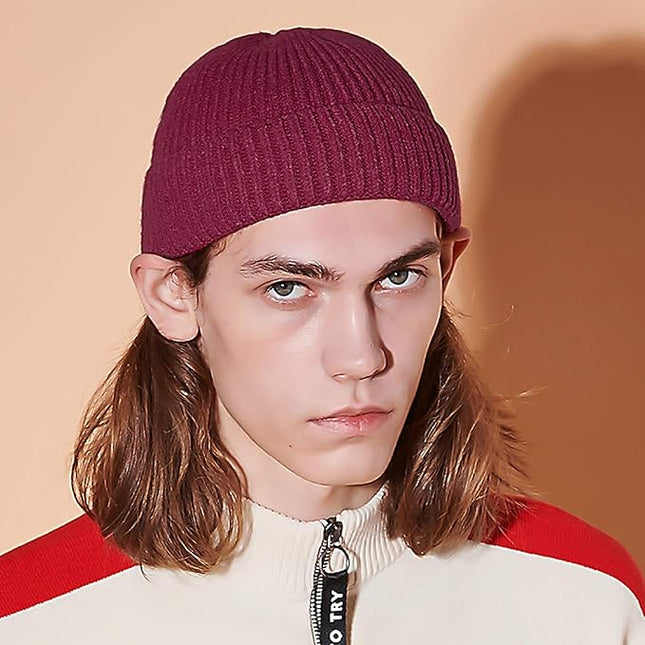 50% Wool Warm Cuffed Swag Knit Short Fisherman Beanie for Men Women Winter Hats Trawler Skull Cap