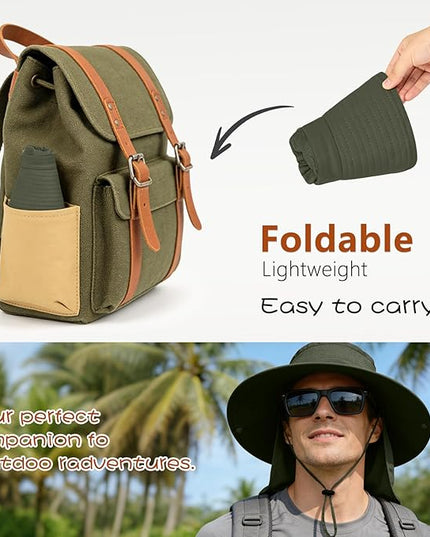 ZOORON Sun Hats for Men Women Fishing Hat with Neck Flap,UPF 50+ Sun Hat Waterproof Wide Brim Bucket Hats for Safari Hiking