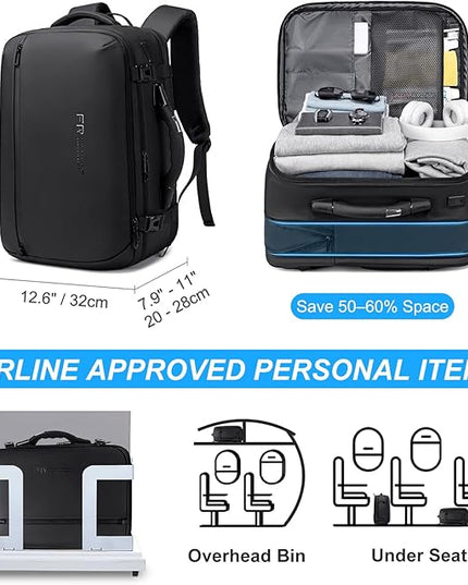 FENRUIEN Vacuum Travel Backpack with Digital Scale Handle, Expandable 60L Air Compression System with Pump, Airline Approved Carry-On Fits 17.3" Laptop