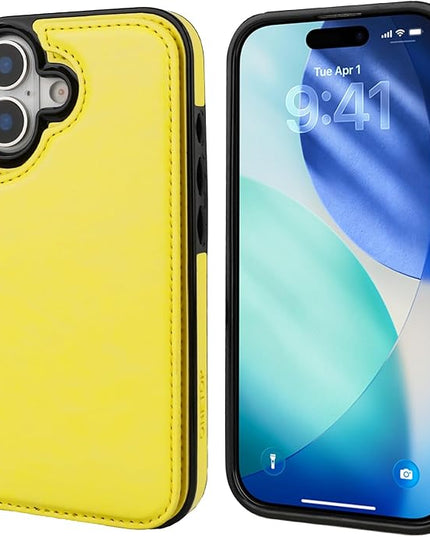 ONETOP Compatible with iPhone 17 Wallet Case with Card Holder, PU Leather Kickstand Card Slots Case, Double Magnetic Clasp and Durable Shockproof Cover 6.1 Inch (Yellow)